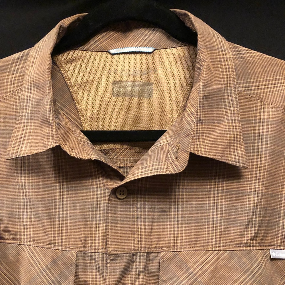 Columbia Men's Golden Brown Plaid Long Sleeve Shirt, L